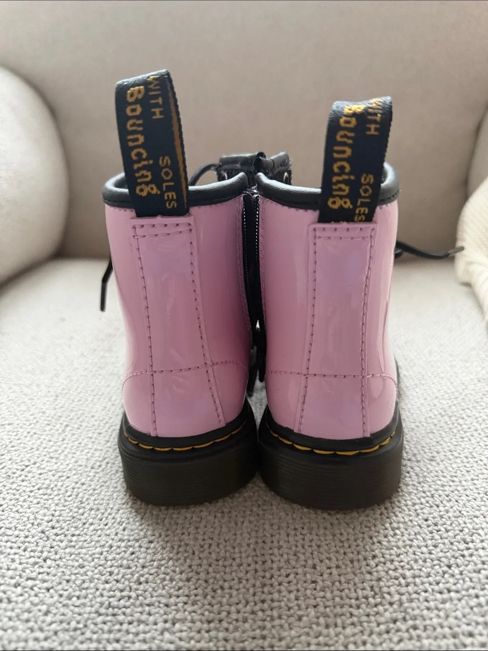 Dr. Martens Pink Patent Leather Lace-Up Ankle Boots